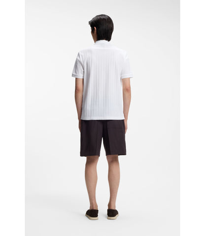 Boss Vertical Stripe Polo Shirt In Mercerised Cotton White