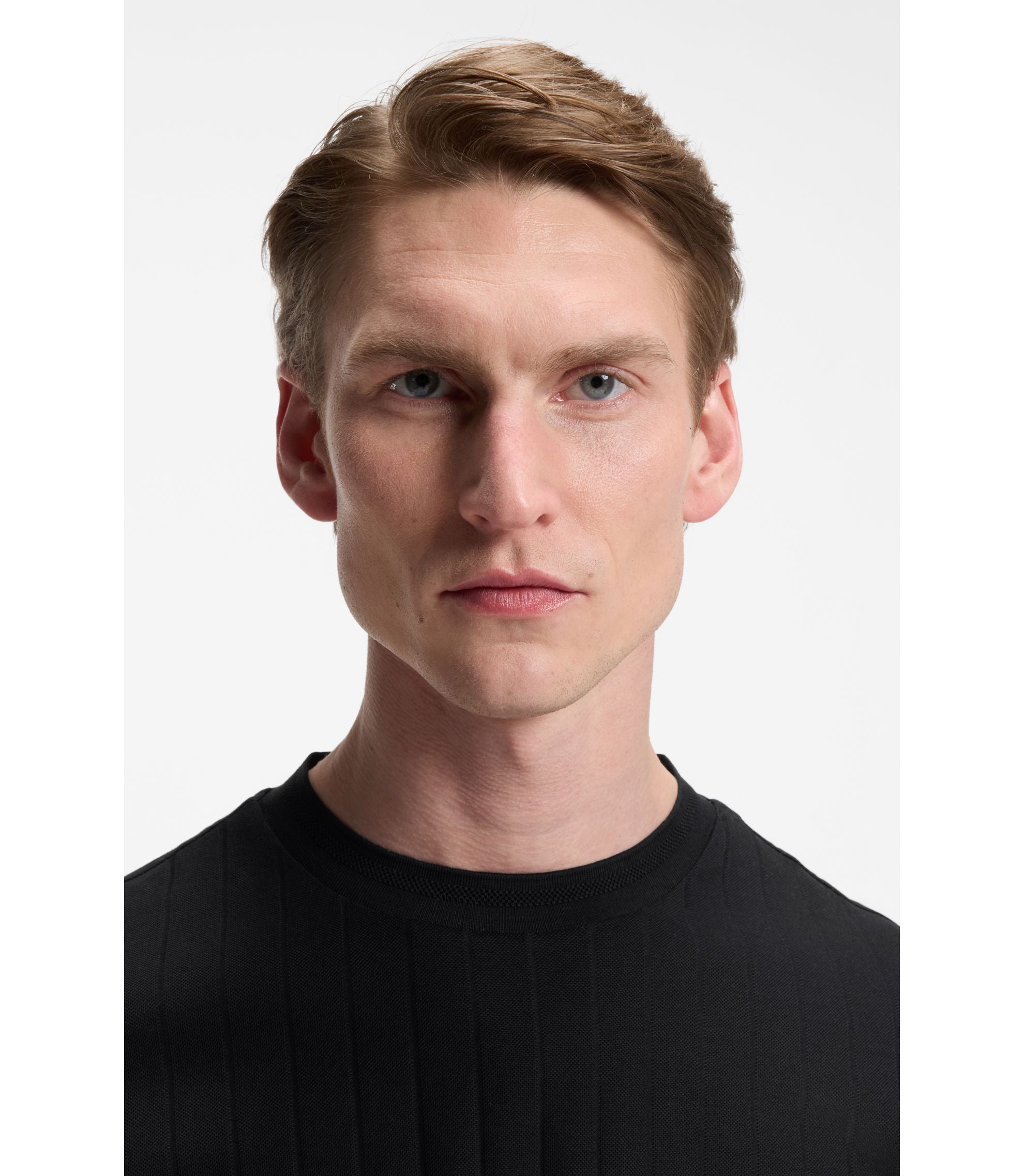 Boss Vertical Stripe T Shirt In Mercerised Cotton Black