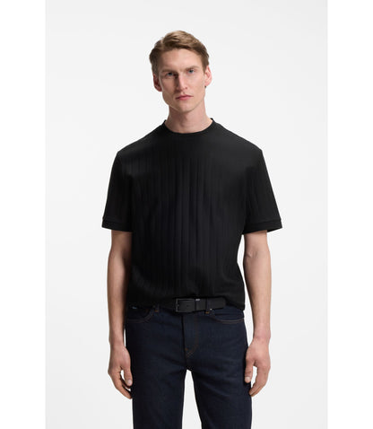 Boss Vertical Stripe T Shirt In Mercerised Cotton Black
