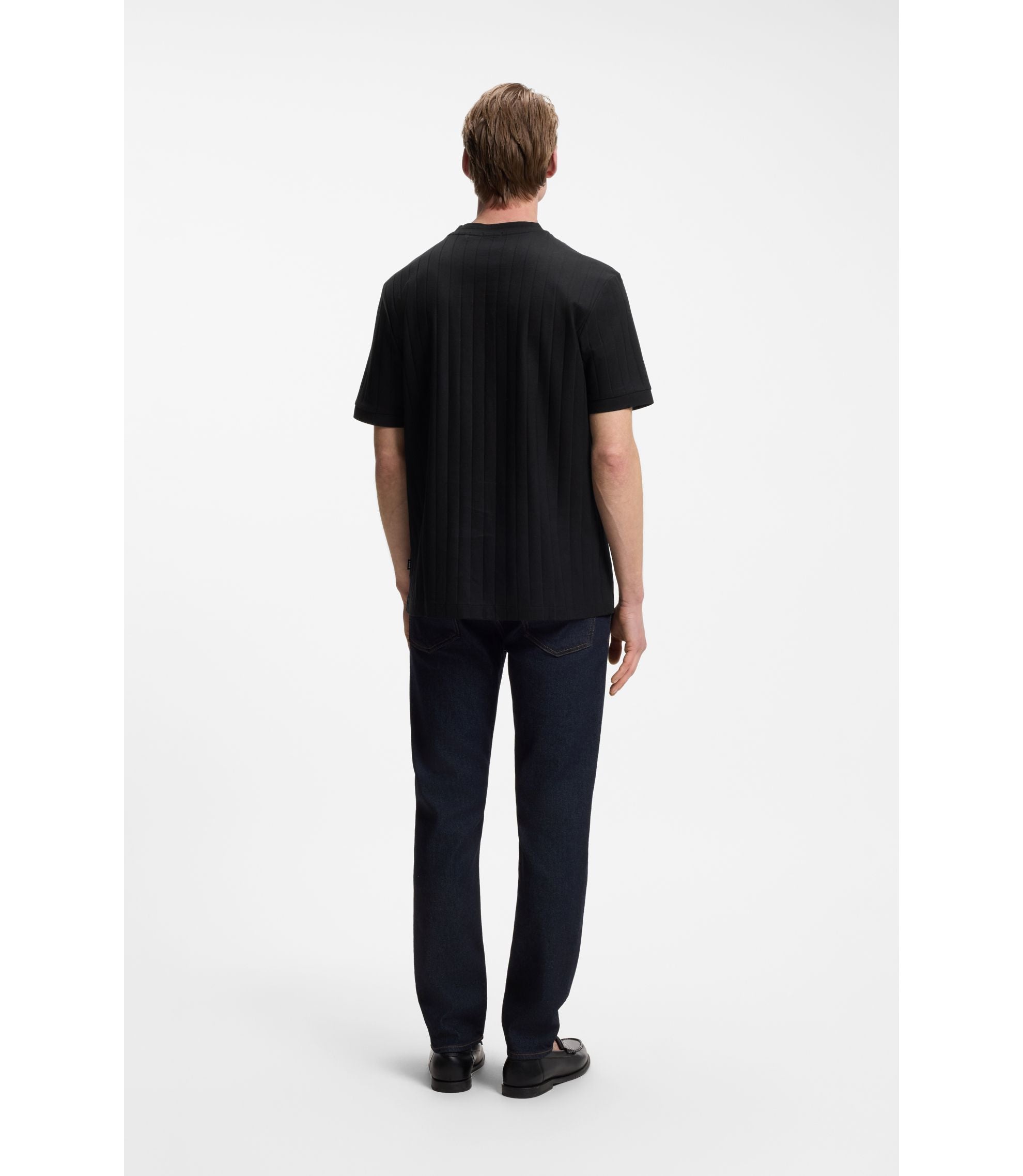 Boss Vertical Stripe T Shirt In Mercerised Cotton Black