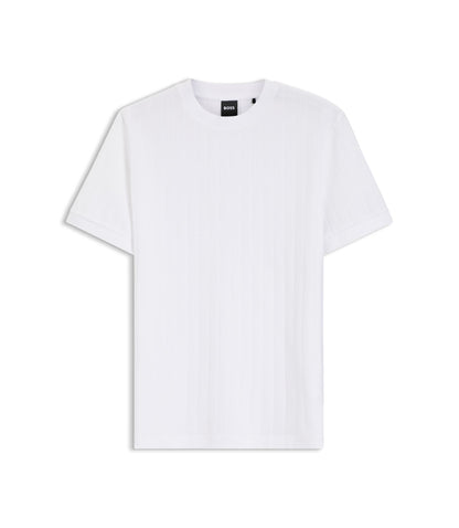 Boss Vertical Stripe T Shirt In Mercerised Cotton White