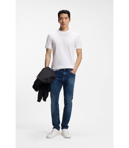 Boss Vertical Stripe T Shirt In Mercerised Cotton White
