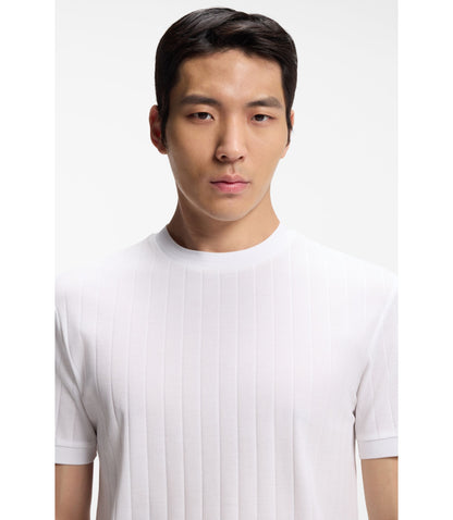 Boss Vertical Stripe T Shirt In Mercerised Cotton White