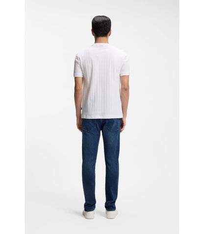 Boss Vertical Stripe T Shirt In Mercerised Cotton White