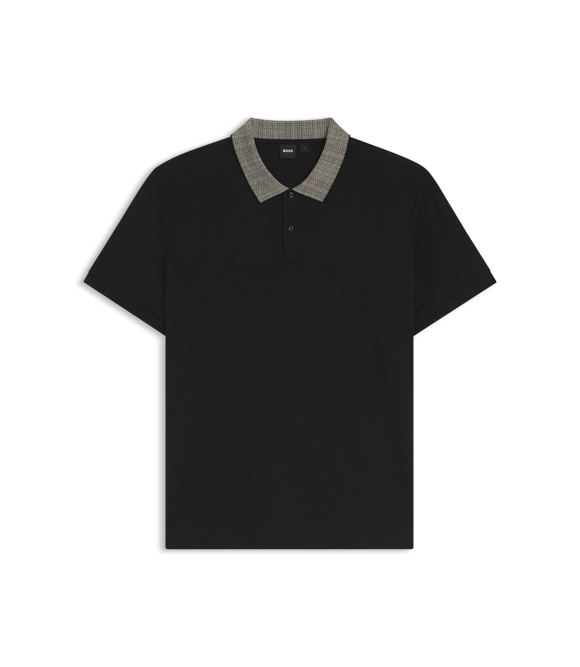 Boss Pima Cotton Polo Shirt With Patterned Collar Black