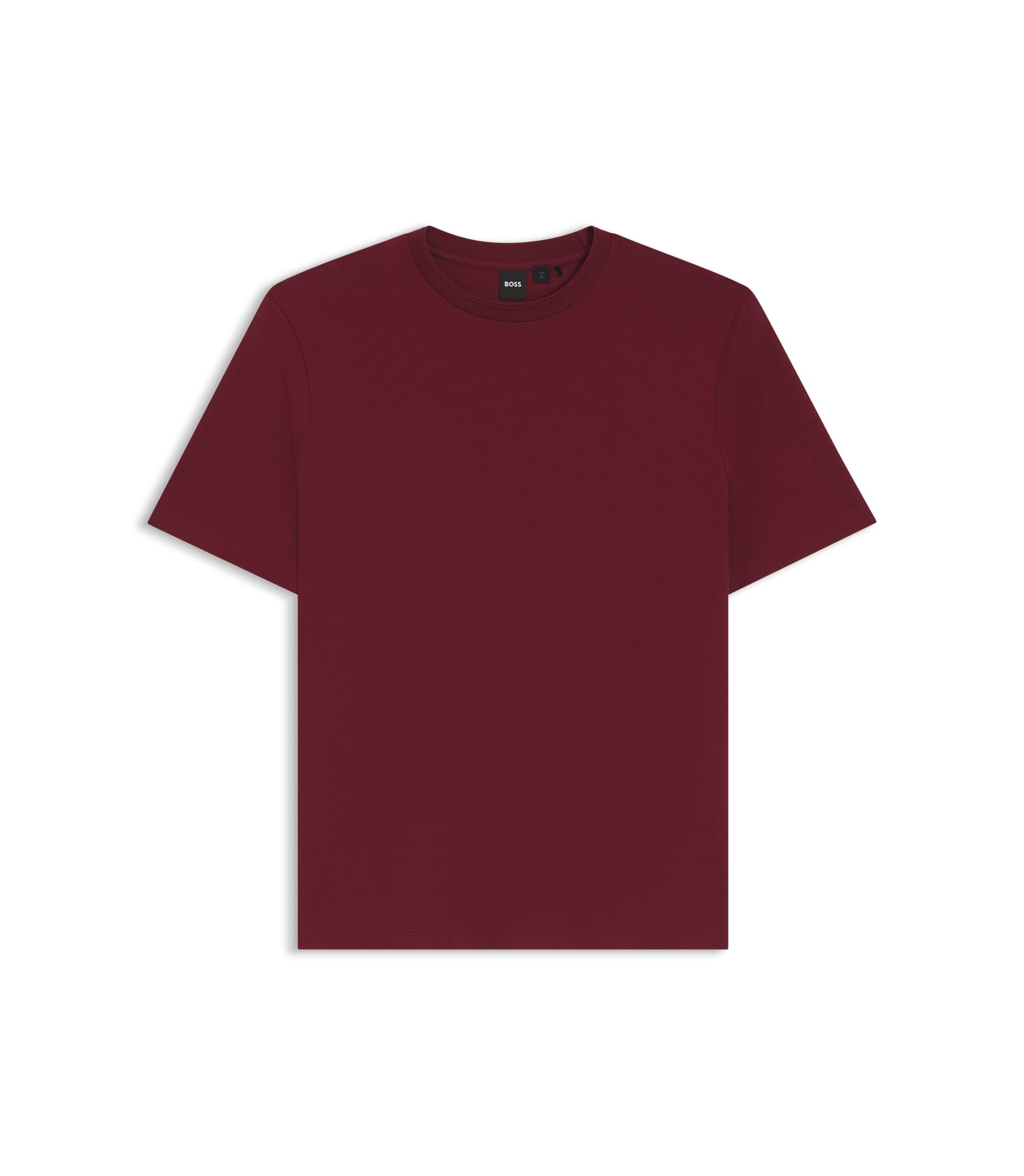 Boss Cotton Blend T Shirt With Bubble Jacquard Structure Dark Red