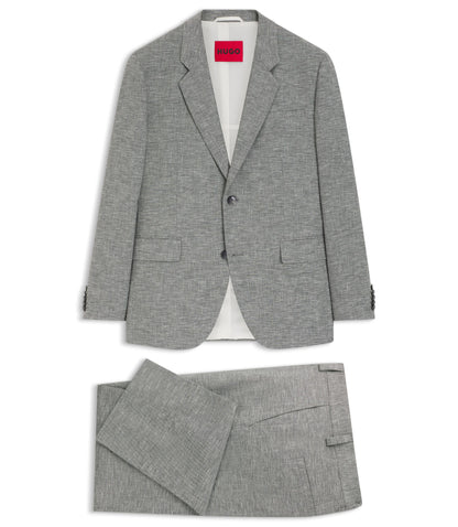 Hugo Two Piece Modern Fit Suit In Sharkskin Fabric Dark Grey