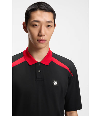 Hugo X Rb Stretch Cotton Polo Shirt With Bull Motif Black