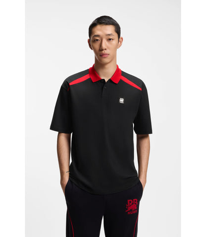 Hugo X Rb Stretch Cotton Polo Shirt With Bull Motif Black