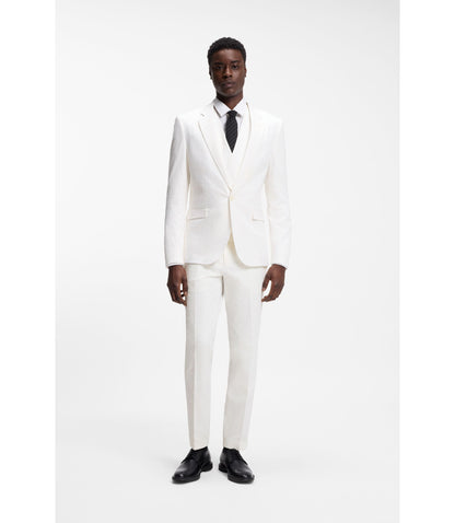 Hugo Three Piece Extra Slim Fit Suit In Stretch Cotton Seersucker White