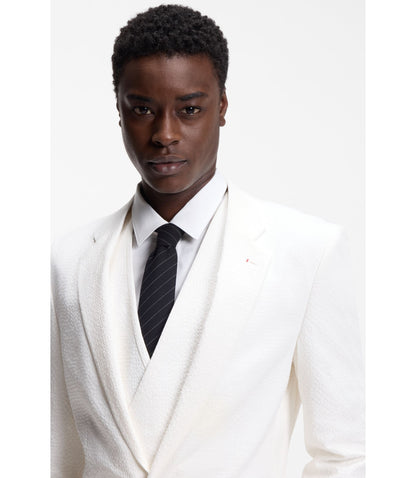 Hugo Three Piece Extra Slim Fit Suit In Stretch Cotton Seersucker White