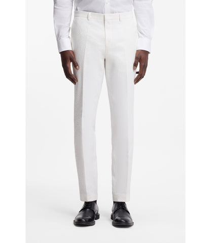 Hugo Three Piece Extra Slim Fit Suit In Stretch Cotton Seersucker White