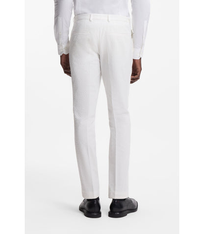 Hugo Three Piece Extra Slim Fit Suit In Stretch Cotton Seersucker White