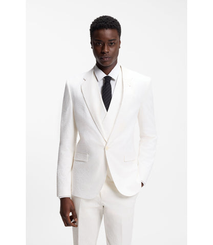 Hugo Three Piece Extra Slim Fit Suit In Stretch Cotton Seersucker White
