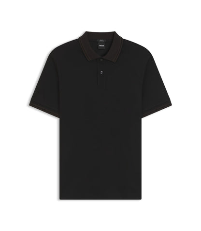 Boss Stripe Trim Slim Fit Polo Shirt In Mercerised Cotton Black