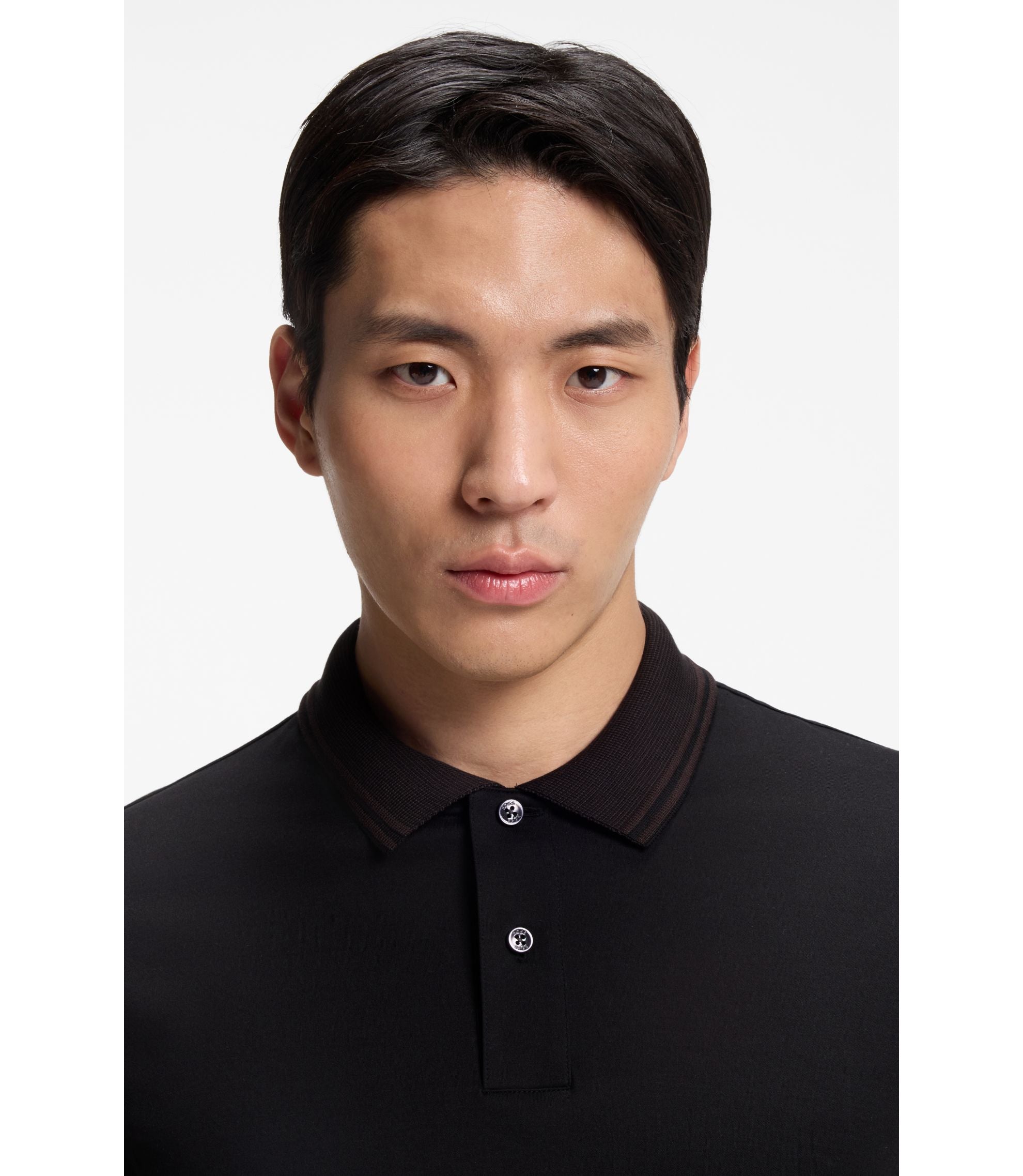 Boss Stripe Trim Slim Fit Polo Shirt In Mercerised Cotton Black