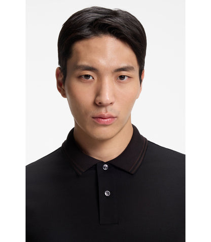 Boss Stripe Trim Slim Fit Polo Shirt In Mercerised Cotton Black