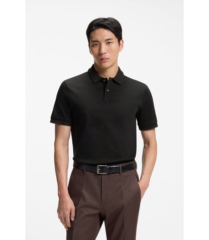 Boss Stripe Trim Slim Fit Polo Shirt In Mercerised Cotton Black