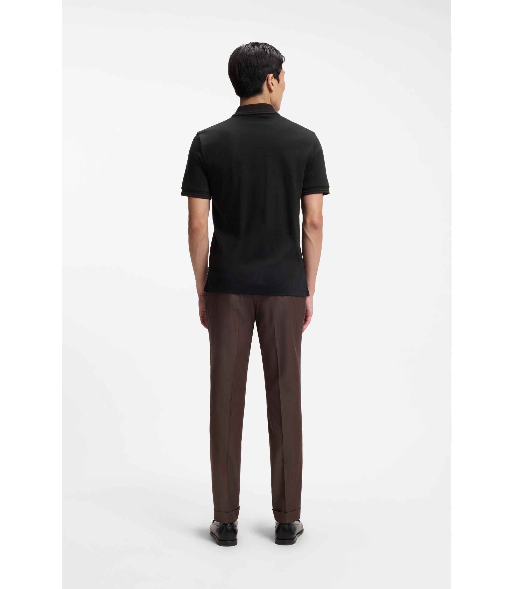 Boss Stripe Trim Slim Fit Polo Shirt In Mercerised Cotton Black