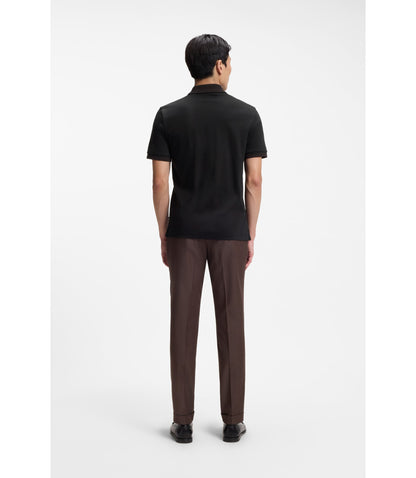 Boss Stripe Trim Slim Fit Polo Shirt In Mercerised Cotton Black