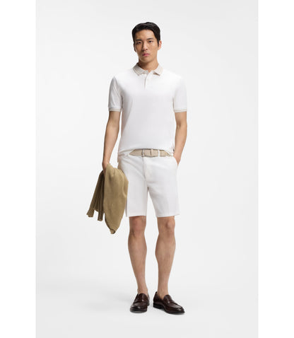 Boss Stripe Trim Slim Fit Polo Shirt In Mercerised Cotton White