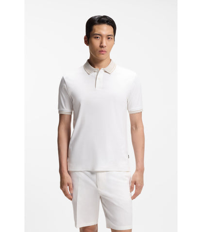 Boss Stripe Trim Slim Fit Polo Shirt In Mercerised Cotton White