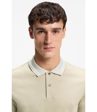 Boss Stripe Trim Slim Fit Polo Shirt In Mercerised Cotton Light Beige