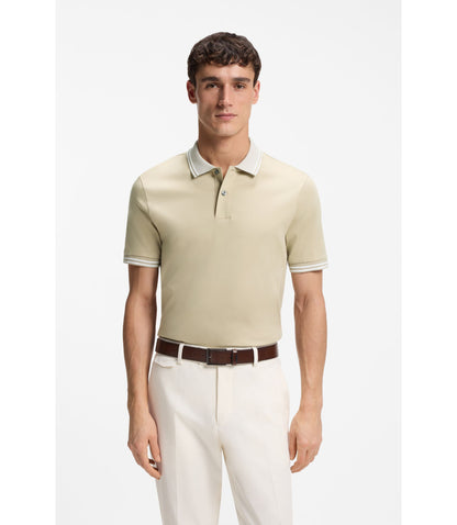 Boss Stripe Trim Slim Fit Polo Shirt In Mercerised Cotton Light Beige