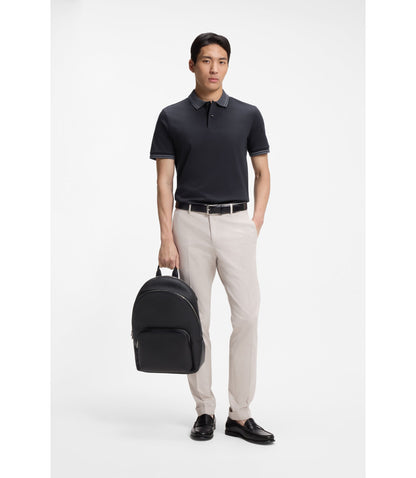 Boss Stripe Trim Slim Fit Polo Shirt In Mercerised Cotton Dark Blue