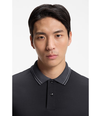 Boss Stripe Trim Slim Fit Polo Shirt In Mercerised Cotton Dark Blue