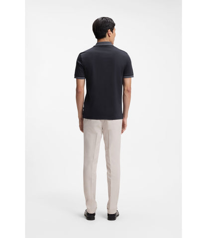 Boss Stripe Trim Slim Fit Polo Shirt In Mercerised Cotton Dark Blue