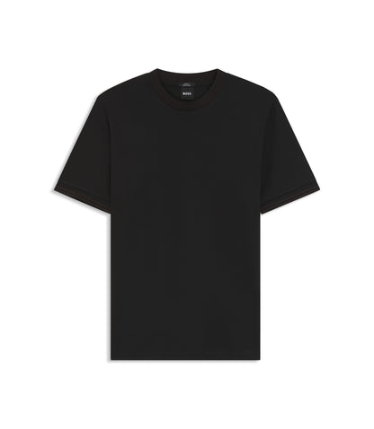 Boss Contrast Tipping Slim Fit T Shirt In Mercerised Cotton Black