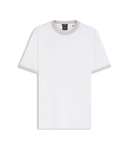 Boss Contrast Tipping Slim Fit T Shirt In Mercerised Cotton White