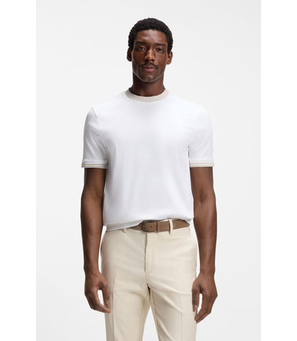 Boss Contrast Tipping Slim Fit T Shirt In Mercerised Cotton White