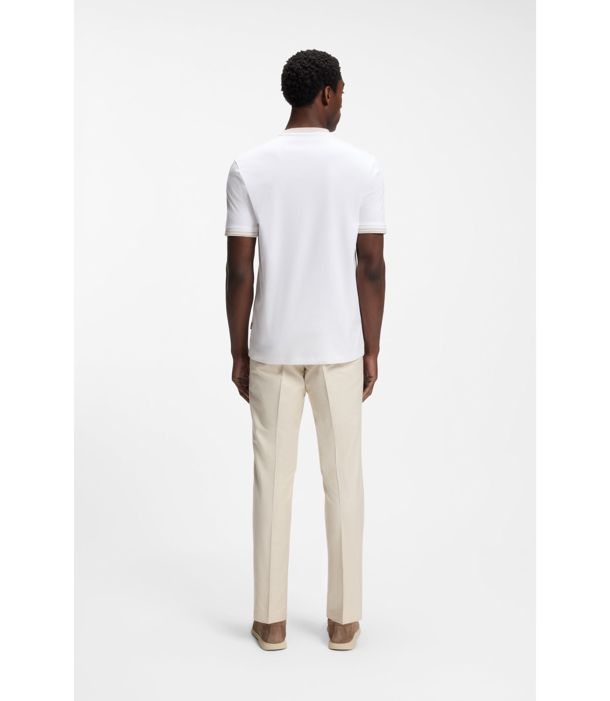 Boss Contrast Tipping Slim Fit T Shirt In Mercerised Cotton White