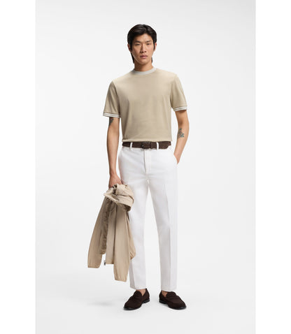 Boss Contrast Tipping Slim Fit T Shirt In Mercerised Cotton Light Beige