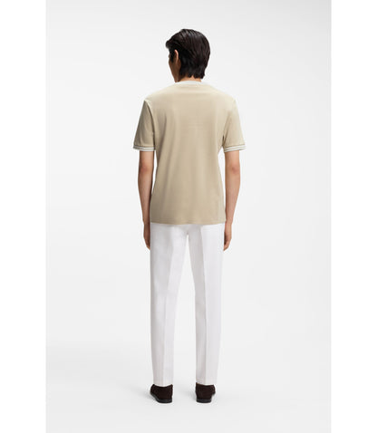 Boss Contrast Tipping Slim Fit T Shirt In Mercerised Cotton Light Beige