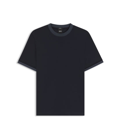 Boss Contrast Tipping Slim Fit T Shirt In Mercerised Cotton Dark Blue