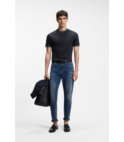 Boss Contrast Tipping Slim Fit T Shirt In Mercerised Cotton Dark Blue