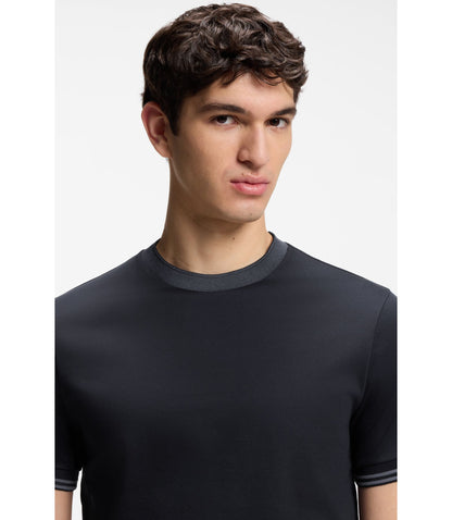 Boss Contrast Tipping Slim Fit T Shirt In Mercerised Cotton Dark Blue