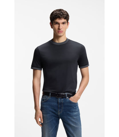 Boss Contrast Tipping Slim Fit T Shirt In Mercerised Cotton Dark Blue