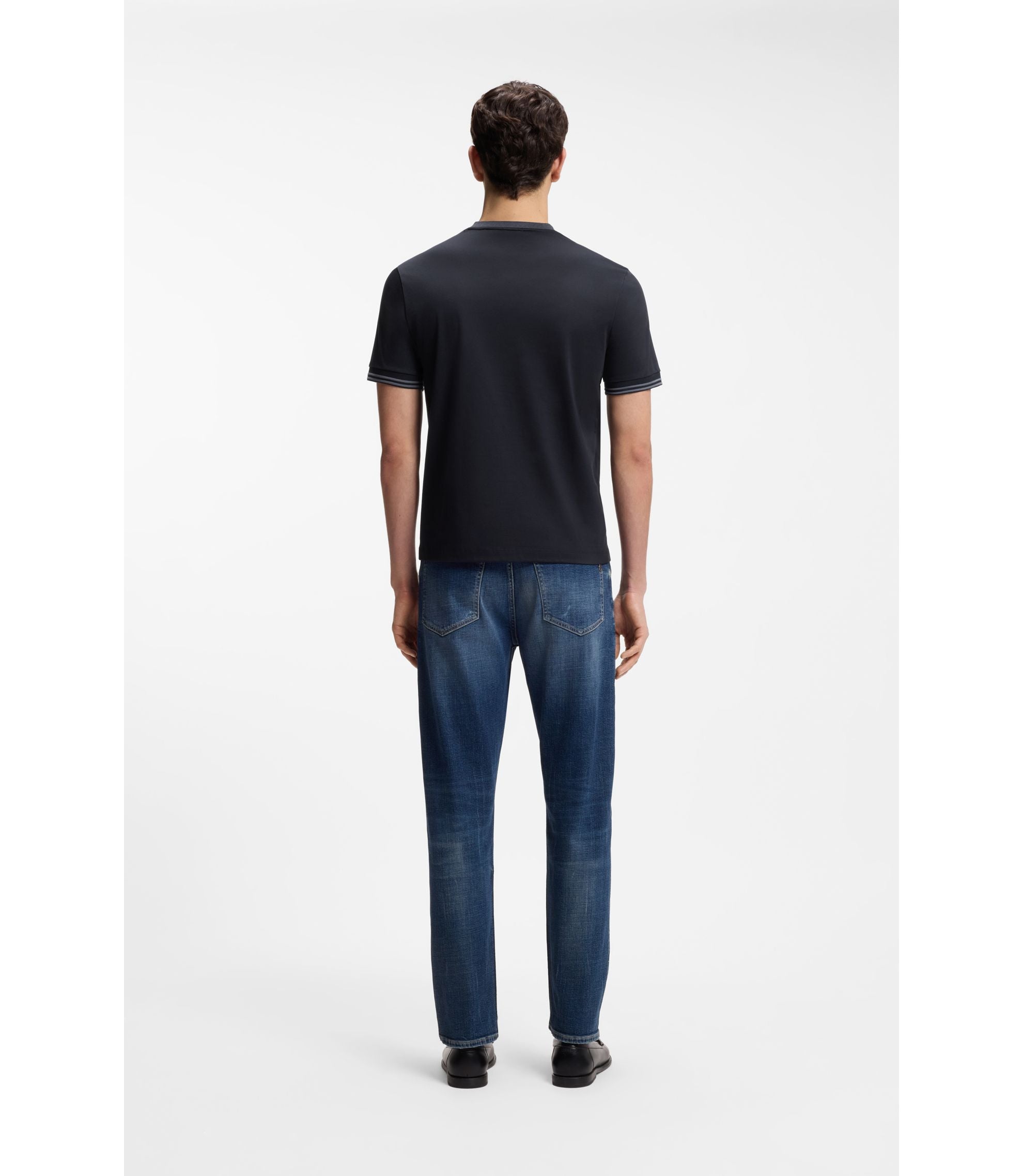 Boss Contrast Tipping Slim Fit T Shirt In Mercerised Cotton Dark Blue