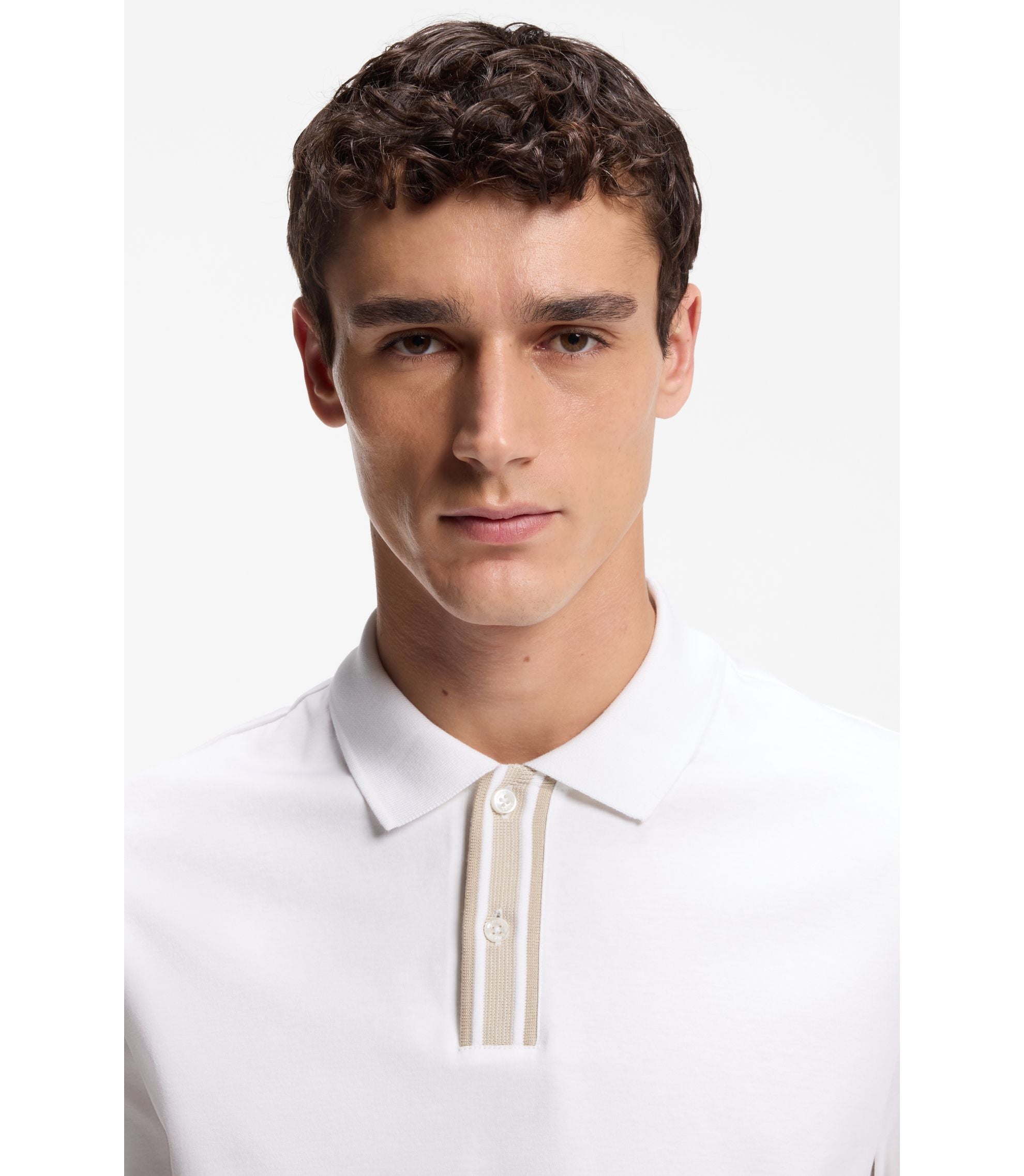 Boss Striped Trim Polo Shirt In Mercerised Cotton White