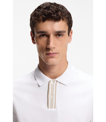 Boss Striped Trim Polo Shirt In Mercerised Cotton White