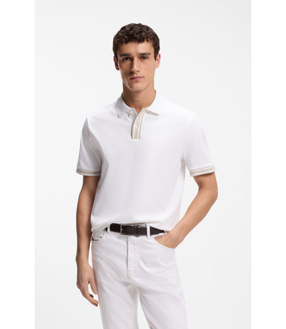 Boss Striped Trim Polo Shirt In Mercerised Cotton White