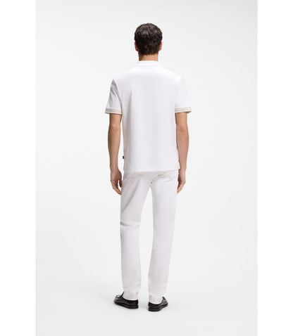 Boss Striped Trim Polo Shirt In Mercerised Cotton White