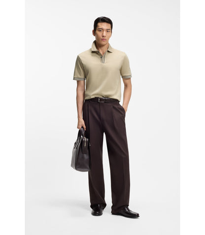 Boss Striped Trim Polo Shirt In Mercerised Cotton Light Beige