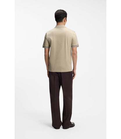 Boss Striped Trim Polo Shirt In Mercerised Cotton Light Beige