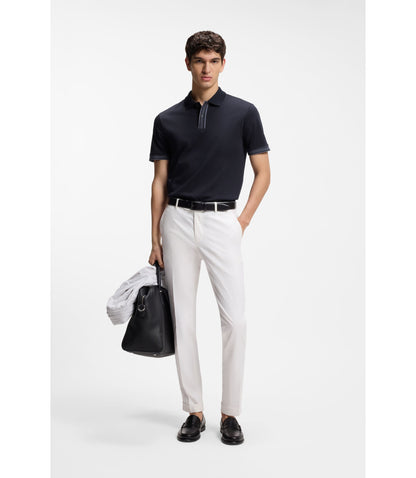 Boss Striped Trim Polo Shirt In Mercerised Cotton Dark Blue