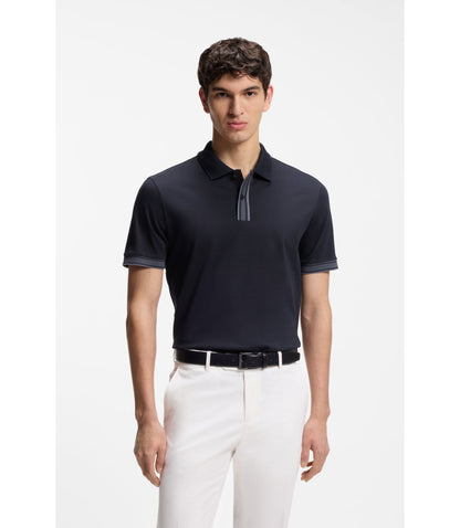 Boss Striped Trim Polo Shirt In Mercerised Cotton Dark Blue